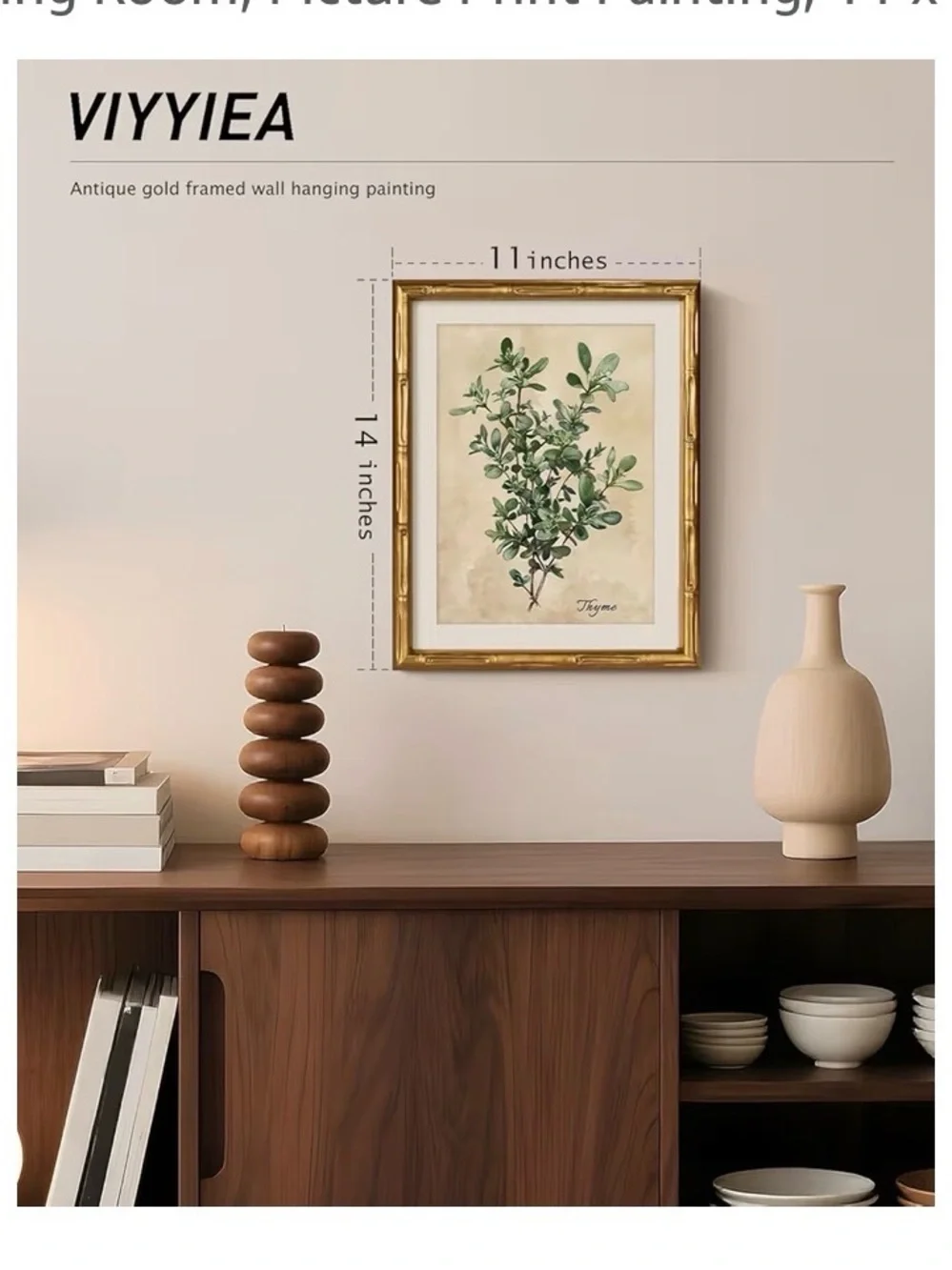 VIYYIEA Bamboo Detail Design Gold Framed Wall Art, Thyme Canvas Prints,